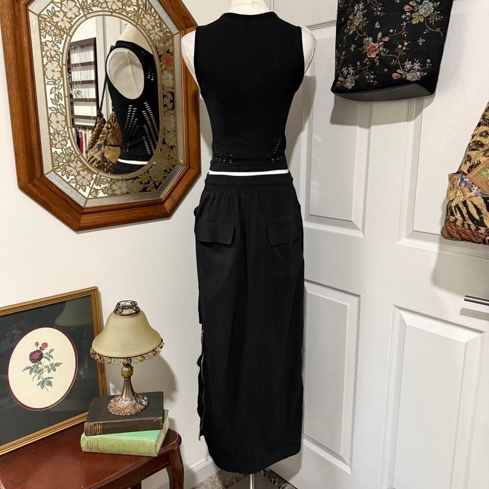 NWT Love Highlight Black Maxi Drawstring Alt Cargo Skirt w Working Zippers S - Picture 5 of 8